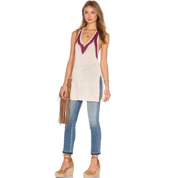 Free People Hold On Knit Racerback Tunic Boho Crochet Knit Sweater Tank Top - Picture 1 of 8
